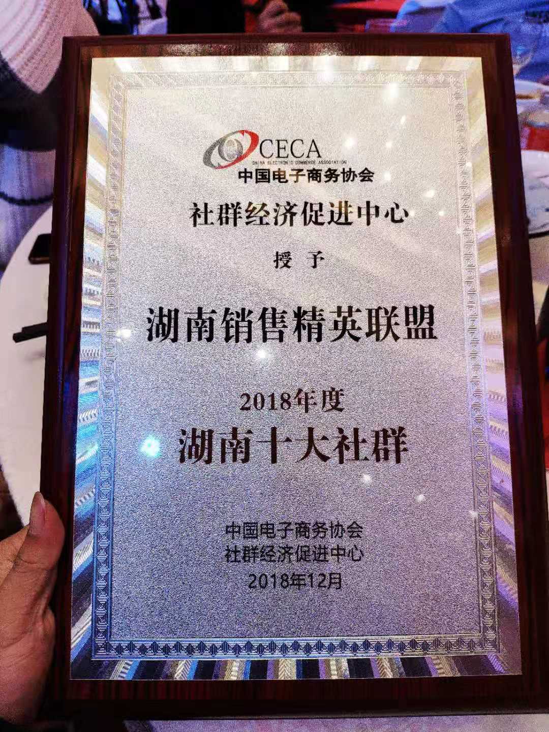 “湖南销售精英联盟” 荣获2018年度湖南十大社群荣誉称号